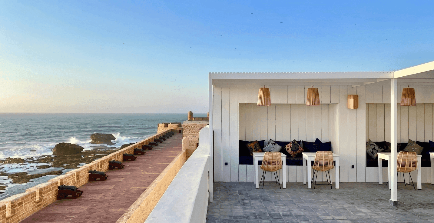 Smala Hostel Rooftop with ocean view at sunset