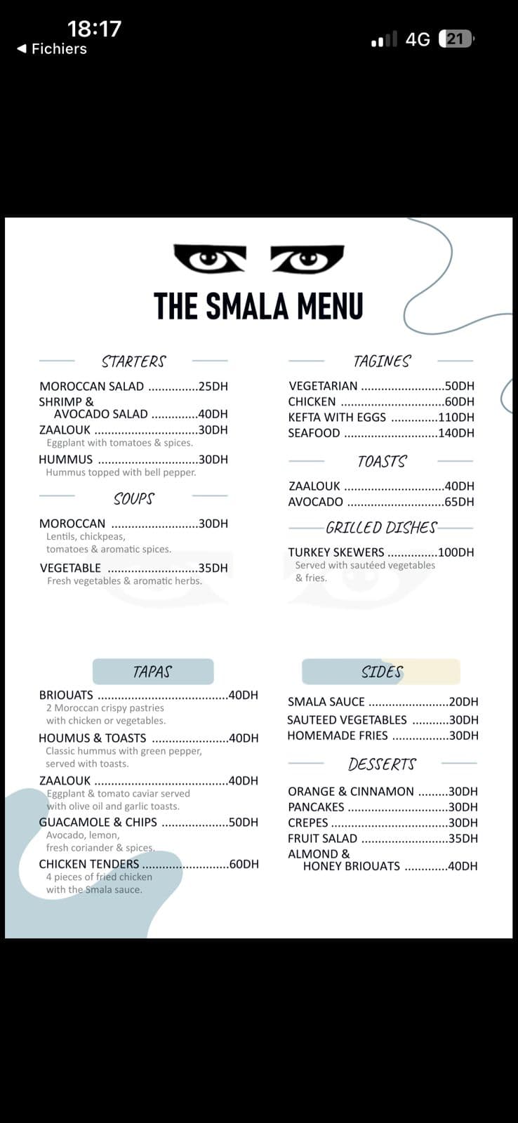 La Smala Rooftop drinks and cocktail menu