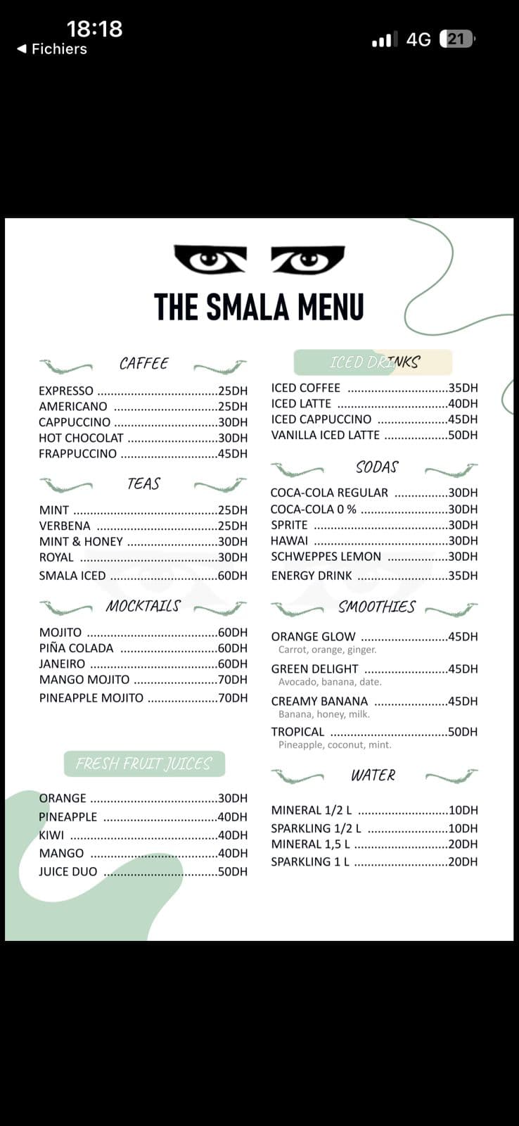La Smala Rooftop food menu - Moroccan Mediterranean cuisine